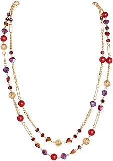 Bocar Beaded Necklace, 2 Layer Long Link Chain Necklace Crystal Beads for Women, Choker Jewelry Gift