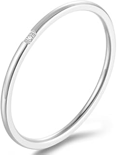 Skinny Thin Solitaire Flush Set Cubic Zirconia Stackable Band Ring for Women Men,14k Gold Plated Titanium Comfort Fit Band Rings