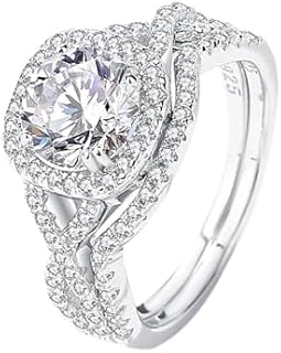 1.5 Carat Round Diamond Engagement Ring with 18K White Gold and Sterling Silver for Women, Elegant Stack Design