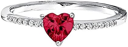 1 1/5 CT Heart Shape Simulated Pink Ruby & White Cubic Zirconia Wedding Engagement Ring in 14K White Gold Plated 925 Sterling Silver (1.20 Cttw)