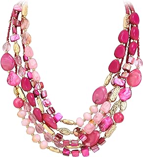 Lobster Claw Clasp, Five-Tier Chunky Boho Beads Collar Necklace, Rolo Chain, Alloy Material, Perfect for Women, Bohemian Design