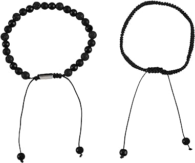 2 Pcs Beaded Bracelet Set for Men Women,Natural Black Obsidian Agate Lava Rock Braided Rope Bracelet，Handmade Bracelets, Length of Bracelet:7.8"~9.5"(Beads:6mm/0.23in)