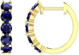 10k Solid Gold Hoop Earrings Natural Stones Round Cut Birthstone Women’s Cuff Hoop Gemstone Earrings Hypoallergenic & Lightweight & Fine Jewelry Accessory