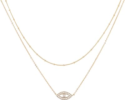 14K Gold-Plated BENEIGE Evil Eye Bead Necklace with Lobster Clasp, Thin Chain & Cubic Zirconia, for Women in Choker Design