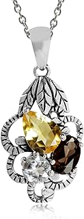 Vintage-Inspired Silvershake Natural Citrine, Smoky Quartz & Topaz Pendant with Cable Chain in 925 Sterling Silver - Handcrafted Elegance from Thailand