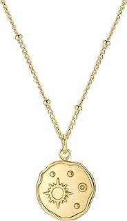 Sun Star Necklace, 14K Gold Plated Necklace, Layered Necklace, Irregular Gold Pendant Necklace, Gold Medallion Necklaces for Women, Mothers Day Gifts
