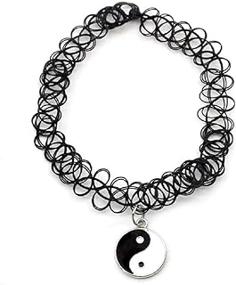 Yin Yang Lace Choker Necklace For Women Girls Fashion Goth Black White Pendant Short Collar Necklace Stretchy Adjustable Chain Hip Hop Cool Reiki Choker Punk Amulet Lucky Charm Vintage Y2K Jewelry