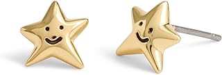 Playful COACH Smiley Star Stud Earrings in Brass and Titanium with Push Back Mechanism – Lightweight and Chic for Daily Wear or Special Events