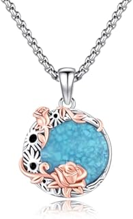 YueYuan Crescent Moon Necklace 925 Sterling Silver Turquoise Necklace Moon Rose Flower Pendant Turquoise Jewelry for Women Girls