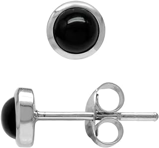 Silvershake 4MM Petite Round Shape Cabochon Gemstones White Gold Plated or Yellow Gold Plated 925 Sterling Silver Stud Post Birthstone Earrings Jewelry for Women or Teens Second or third Hole Piercing