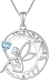 925 Sterling Silver Guardian Angel Locket Necklace with Box Chain and Aquamarine Gem for Women - Tree of Life Design