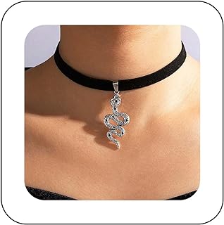 Boho Snake Velvet Choker Necklace Silver Snake Necklace Choker Gothic Black Ribbon Necklace Punk Serpent Necklace Chain Jewelry for Women and Girls