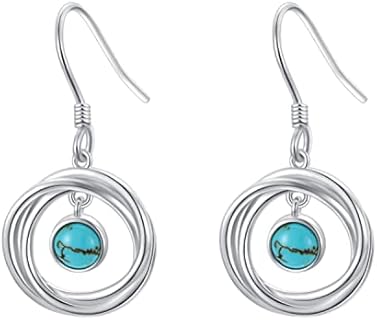 Latch Back 925 Sterling Silver Turquoise Hoop Earrings for Women, Round Hypoallergenic Design