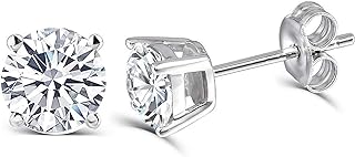 DovEggs Platinum Plated Silver Post 1CTW 5mm Heart Arrows Cut Moissanite Stud Earrings Sterling Silver Push Back for Women