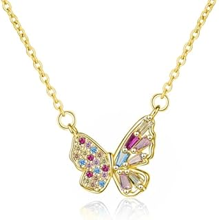 24K gold-plated butterfly necklace as a gift for girls Lady, colorful zircon fashion simple collarbone necklace as a jewelry gift for sisters, mothers and friends, in gold and platinum colors