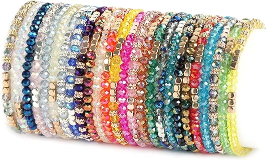 Colorful Boho 26pc Beaded Bracelets for Women - Versatile, Stackable Multi-layered Bead Chain Bracelets with Slide Clasp - Stylish Glass Bead Jewelry Gift Set