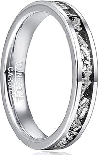 Two-Tone Tungsten Carbide Engagement Ring with Stone Inlay for Women, Silver-Black Blend, Comfort Fit Sizes 5-10, Unique Meteorite Design