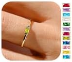 RLMOON Gold Birthstone Rings for Women Girls Non Tarnish Gold Stackable Ring Dainty 14K Gold Plated Baguette CZ Emerald Green Gemstone Ring Personalized Jewelry Gift for Birthday Size 6-10