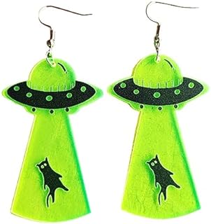 Luminous Halloween Skull Skeleton Earrings Acrylic UFO Alien Cat Dinosaur Spaceship Dangle Earrings for Women Girls Halloween Costume Party Jewelry