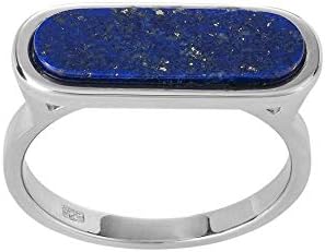 Silverly Women's 925 Sterling Silver Simulated Lapis Lazuli Blue Gemstone Capsule Shaped Ring