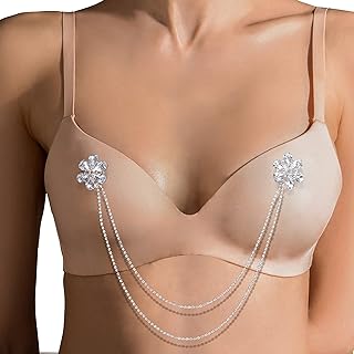 Alloy Body Chain with Crystal Flower Tassel Design - Non-Piercing Nipple Chain Adorned with Rhinestones - Sexy & Elegant Lingerie Accessory for Women