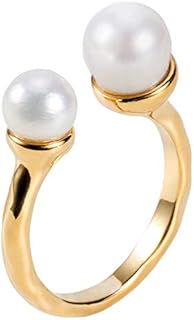 18K Gold Plated Cultured Freshwater Pearl and Cubic Zirconia Stackable Ring for Women, Open Midi Cuff Wrap Band Design