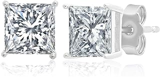 MAX + STONE Plated Sterling Silver Cubic Zirconia Stud Earrings (Round & Princess)
