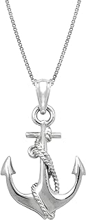 Honolulu Jewelry Company Sterling Silver Ship Anchor and Rope Nautical Necklace Pendant with 18" Box Chain