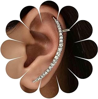 Boho Long Crystal Cuff Wrap Earrings Silver Bar Rhinestone Climber Earrings Cz Ear Pins Crawlers Earrings Cz Wrap Cuff Earrings Jewelry for Women and Girls