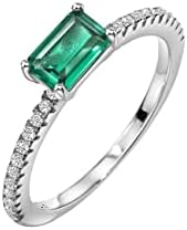 S925 4x6mm Lab-created Emerald Engagement Ring Sterling Silver Ring Cubic Zirconia Fine Jewelry For Women