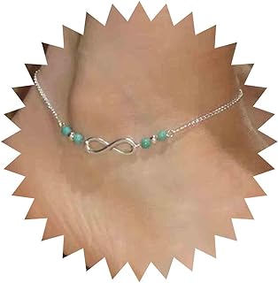 Erimberate Bohemian Infinity Turquoise Anklets Silver Figure Eight Infinity Ankle Bracelet Eternal Anklets Chain Bracelets Turquoise Ankle Chain Friendship Foot Chain Jewelry for Women and Girls