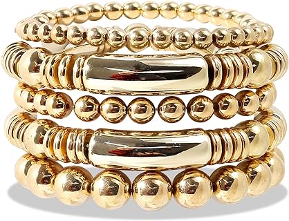 Chunky Gold and Silver Alloy Cuff Bangle Bracelet with Bead Chain Design for Women, Statement Jewelry Gift for Girls
