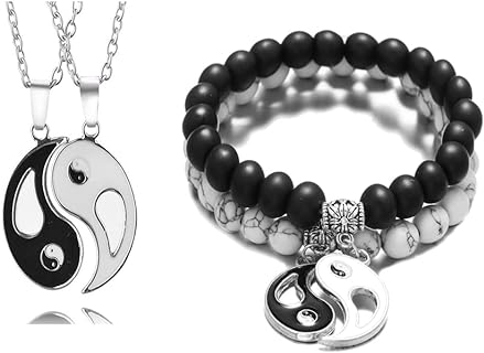Lobster Clasp Yin Yang Link Chain Bracelet for Men and Women - No Gemstone - Perfect for Couples, BFFs, and Tai Chi Disc Design Lovers