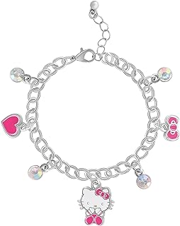 Sanrio Official Hello Kitty Charm Bracelet with Lobster Claw Clasp - Box Chain Design for Charm Bracelet Enthusiasts, No Gemstones, Costume-Plated Metal, Adjustable Length