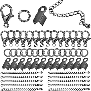 LAPOHI Gun Black Metal Jewelry Making Accessories Set – 580pcs Lobster Claw Clasps, Open Jump Ring Connectors, Fold Over Cord End Caps & Water-Drop Extension Chains for Necklaces & Bracelets