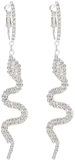 Sylph Silver Snake Dangle Earrings with Rhinestone Hoop & Latch Back Design for Women and Men, Long Animal-Themed Eye-Catching Medusa Cartilage Earrings