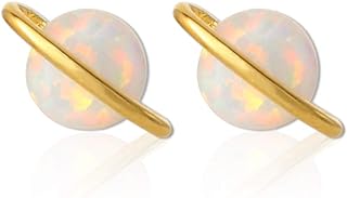 LAONATO White Opal Planet Earrings Plated Brass Studs