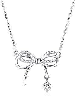 Elegant Ribbon Necklace with White Gold Sterling Silver Bowknot Pendant for Women and Girls, Enhanced with Mother of Pearl and Cubic Zirconia Crystal, Cable Chain with Spring Ring Clasp