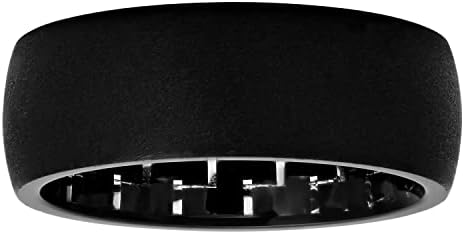 Tantalum Carbide 8mm Black Satin Finish with Carbon Fiber Patterned Inlay Interior Men’s Wedding Band Ring