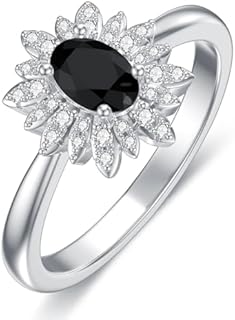 925 Sterling Silver Black Onyx Engagement Ring with Created Alexandrite, Oval Shape 7x5 MM Halo Design for Women, Ideal Birthday Gift