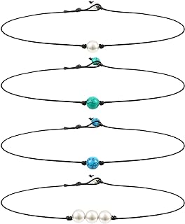 Single Pearl Choker Necklace on Genuine Leather Cord for Women Handmade Choker Jewelry Gift