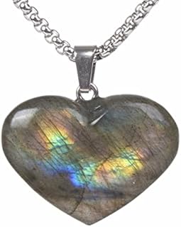 Lobster Clasp Labradorite and Jasper Crystal Necklace with Box Chain for Spiritual Balance, Heart/Leaf Design