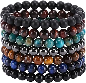 5-7 PCS 8mm Semi-Precious Gemstone Bracelet for Women Healing Crystal Stone Beaded Bracelets for Women Men Round Beads Stretch Bracelets Unisex Stress Relief Yoga Bead Bracelets Gifts