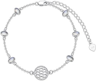 BETHZA Moonstone Bracelet for Women Adjustable 925 Sterling Silver Natural Moonstone Mermaid Bracelet Anklet Jewelry Birthday Gifts for Girls Mother Daughter Sister