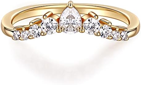 MOOSEA Moissanite Curved Wedding Band for Women, D Color VVS1 Clarity Lab Created Round Moissanite Chevron Rings for Women