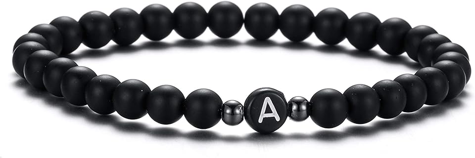 6mm Black Onyx and White Howlite Handmade Letter Beads Bracelets for Women Men Initial Bracelets Gifts for Girls (Couples Bracelets,Friendship bracelets)