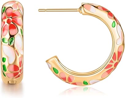 LOVE&CLOVER Hoop Earrings for Women Pink Flower