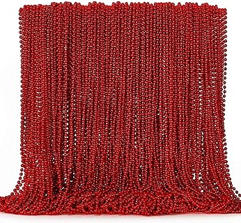 EOBOH Vibrant Red Beaded Necklace with 144 Durable Plastic Beads, Perfect Accessory for Weddings, Birthdays, Valentines, Mardi Gras, Christmas Celebrations, Festival Parades and Parties