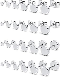 Prjndjw 12 Pairs 20G 18G Surgical Steel Flat Top Stud Earrings Set for Women Men Girls Helix Tragus Barbell Stud Earrings Piercing Jewelry Mix Sizes 3-8mm