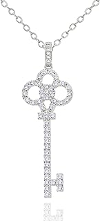 14K Gold Plated Key Necklace for Women • CZ Cubic Zirconia Key Pendant Layering Necklaces • Non-Tarnish Sparkly Jewelry Gifts for Her Mom [KN-CZ]